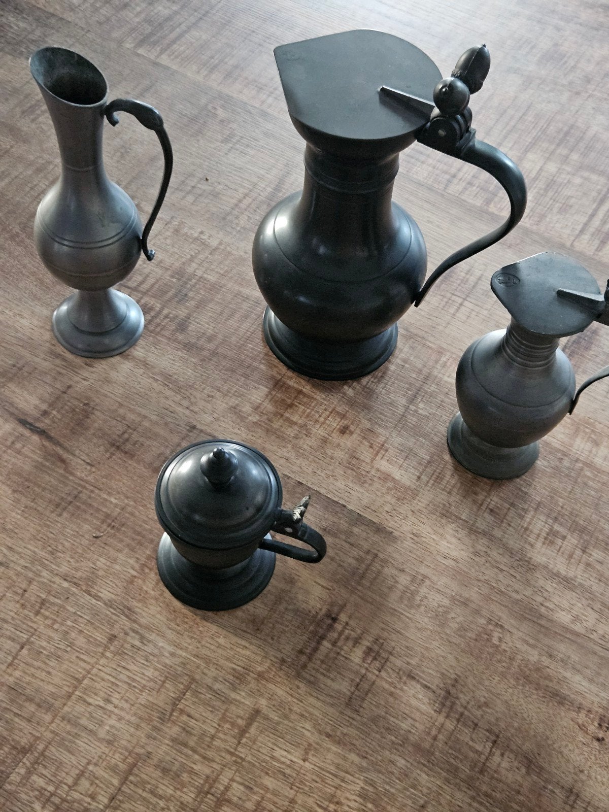 Set van 4 antieke tinnen kannen en beker, Antiek en Kunst, Ophalen
