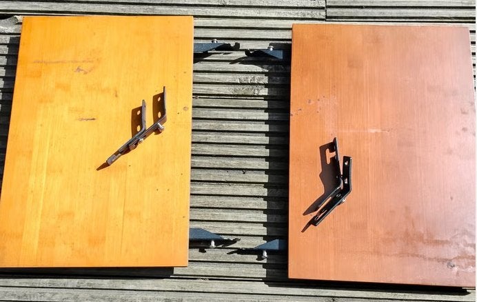 Tafels/Mates met bevestiging beugels, Tuin en Terras, Ophalen of Verzenden, Zo goed als nieuw