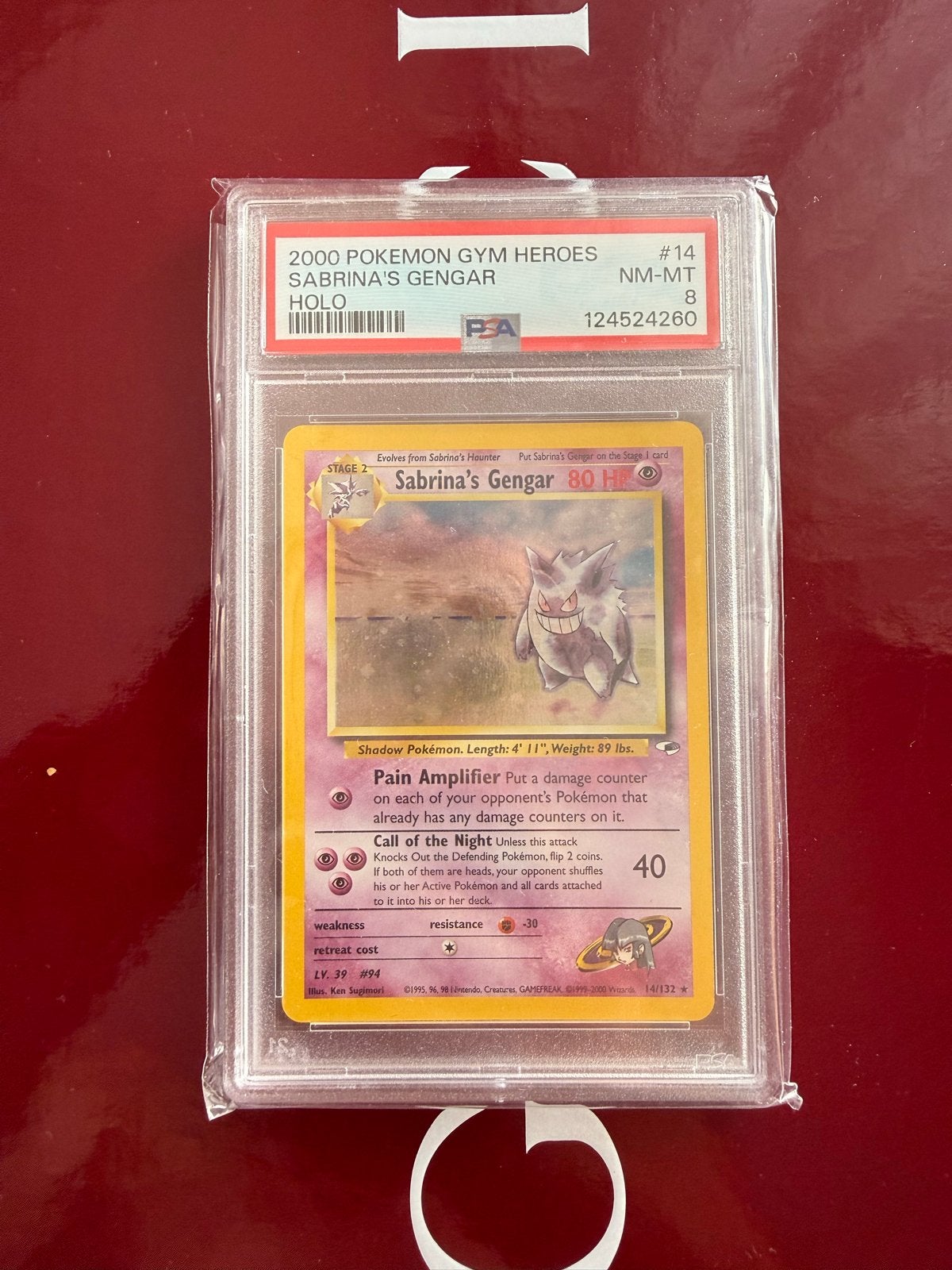 Sabrina's Gengar Holo PSA 8 NM-MT Gym Heroes Pokémon Kaart, Hobby en Vrije tijd, Verzamelkaartspellen | Pokémon, Ophalen of Verzenden