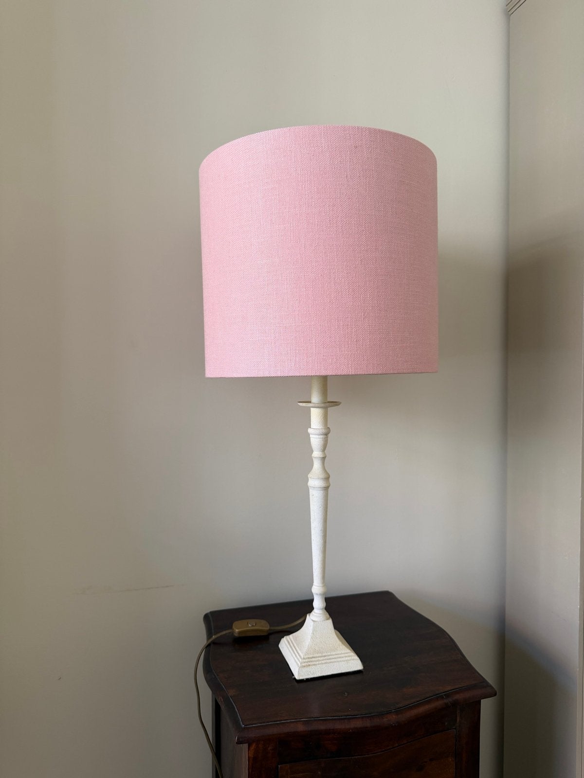 roze lampenkap - eventueel inclusief brocante lampenvoet, Ophalen, Met schakelaar, Gebruikt, Textiel
