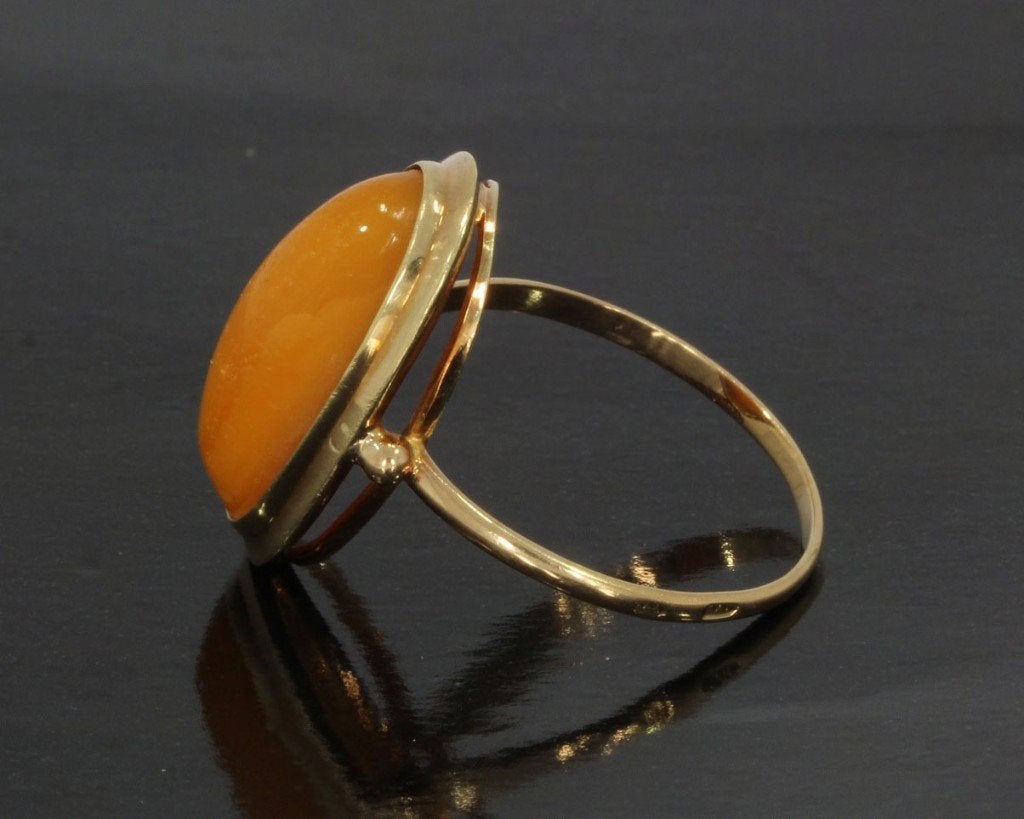 Amber 14k gouden vintage dames ring handgemaakt retro, 18 tot 19, Voordeelsieraden, Ophalen of Verzenden, Zo goed als nieuw
