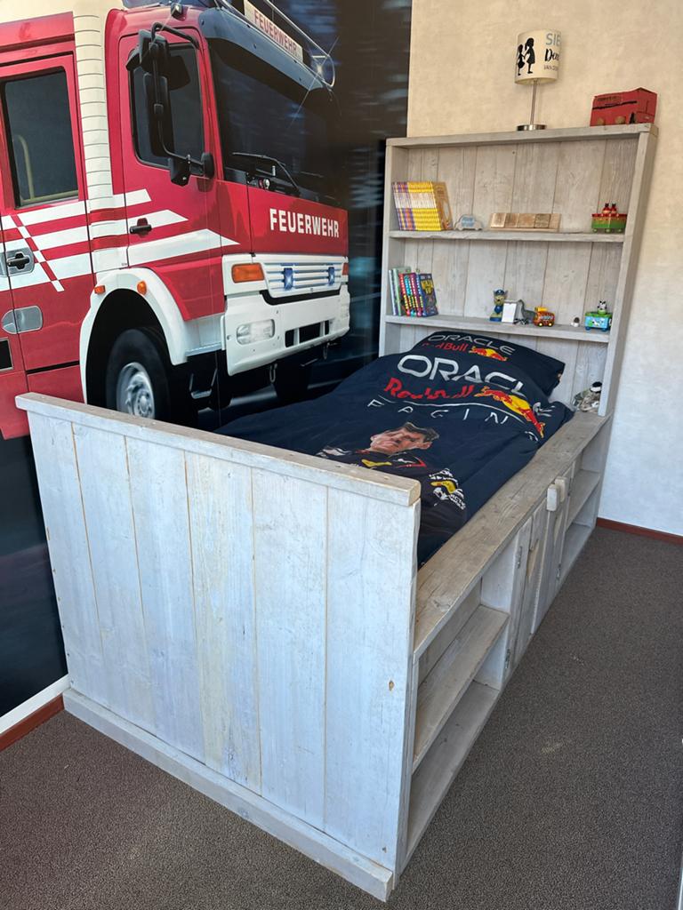 Steigerhouten kinderbed met opbergruimte, 85 tot 100 cm, Gebruikt, Ophalen of Verzenden, Matras
