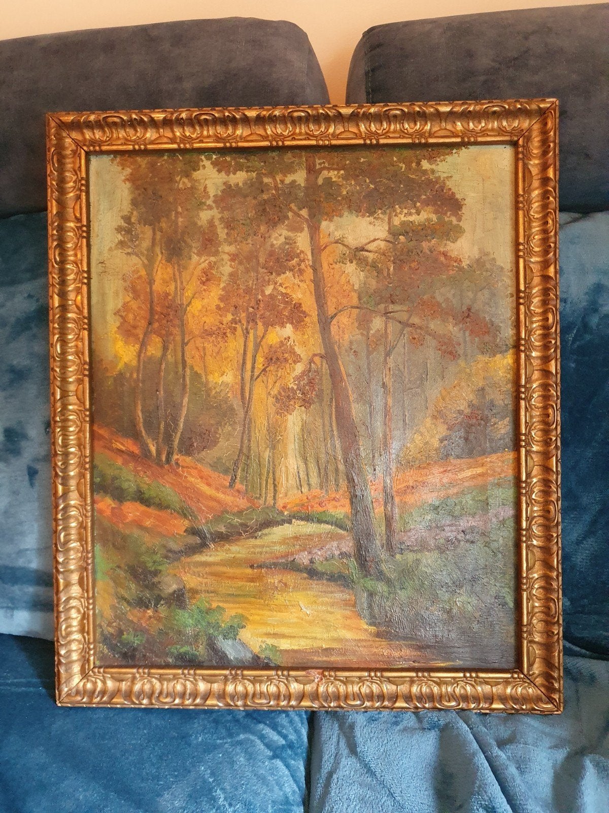 Schilderij Herfstbos- Klassiek Landschap, Antiek en Kunst, Doek, Ophalen of Verzenden, Landschap, Olieverf