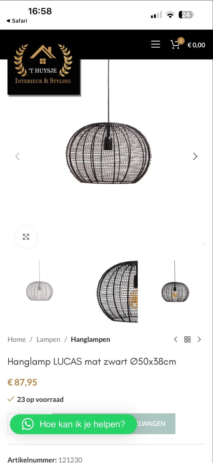 Hanglamp LUCAS mat zwart Ø50x38cm, Huis en Inrichting, Ophalen of Verzenden, Nieuw, Metaal, E27 (groot)