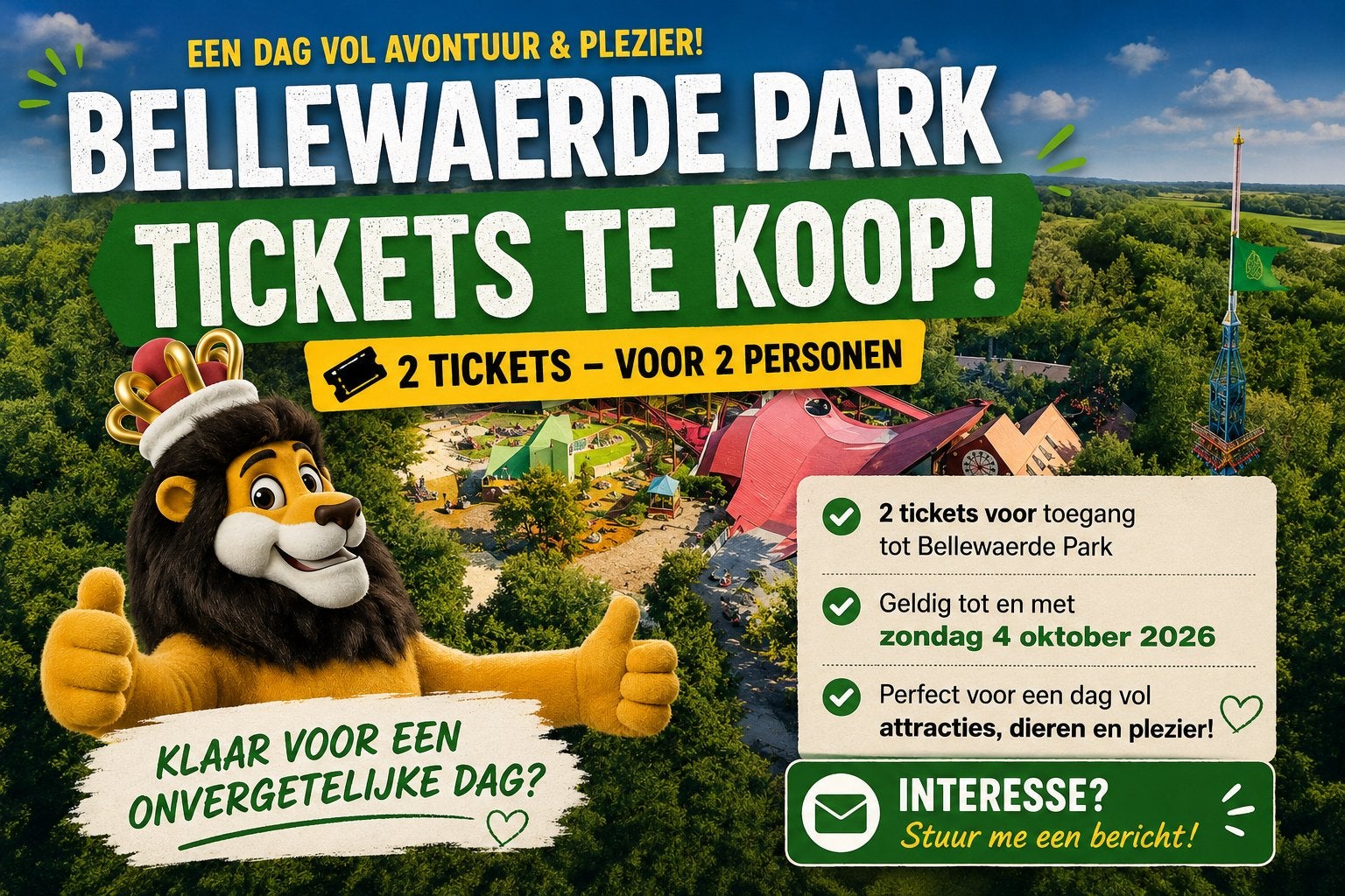Bellewaerde park 2 tickets, Twee personen, Ticket of Toegangskaart