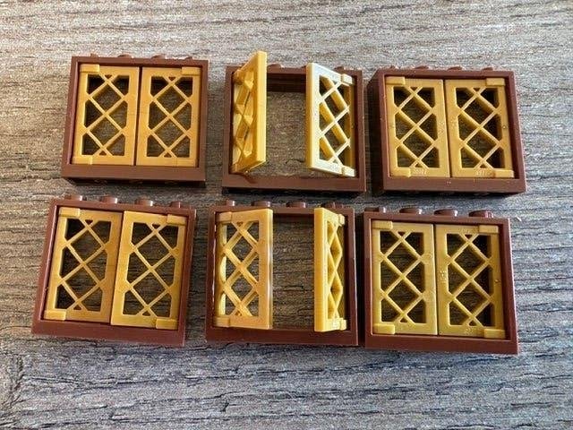 lego ramen bruin 1x4x3 met gouden vensters (12), Ophalen of Verzenden, Nieuw, MOC (eigen creatie), Lego