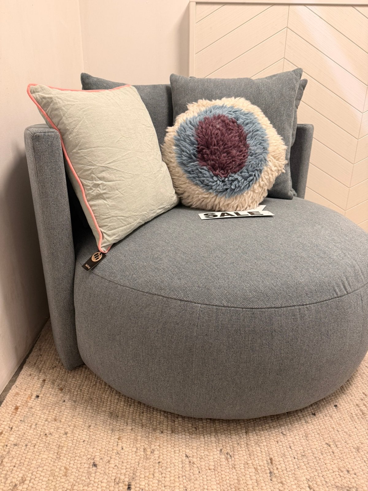 Passepartout, Pastille Lounge rond in blauwe stof,, Blauw, PASSEPARTOUT, Overige typen, Nieuw
