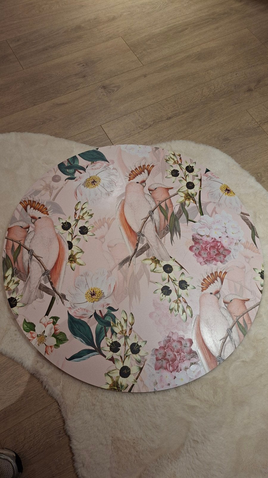 Decoratief rond paneel / schilderij met vogels en bloemen, Hout, Roze, Ophalen of Verzenden, Zo goed als nieuw