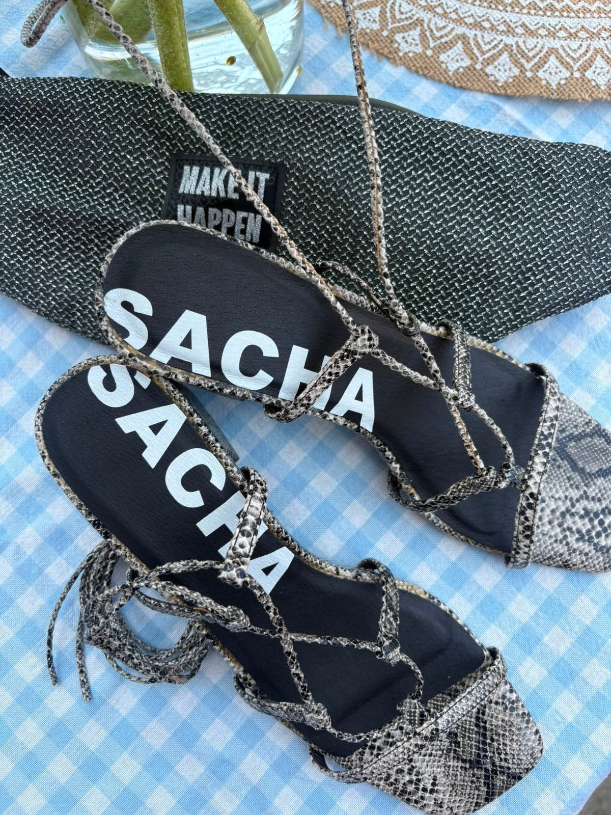 Sacha sandalen met slangenprint en veters, Zwart, Zo goed als nieuw, Sacha, Sandalen of Muiltjes