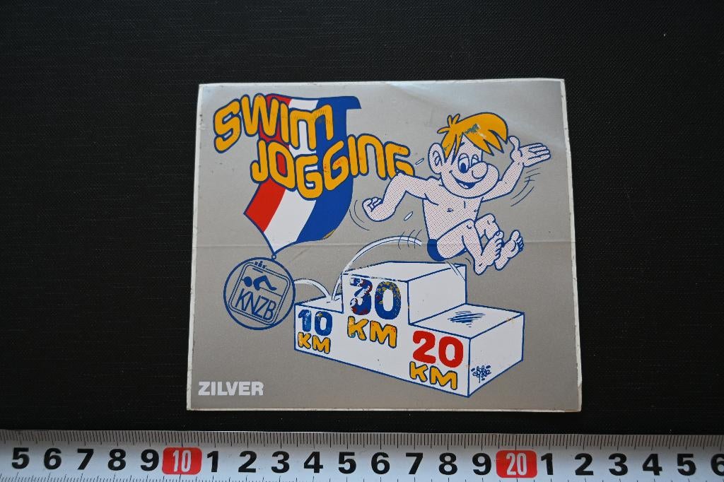 sticker zwemmen strip rob gorter KNZB swim jogging zilver, Verzamelen, Ophalen, Zo goed als nieuw