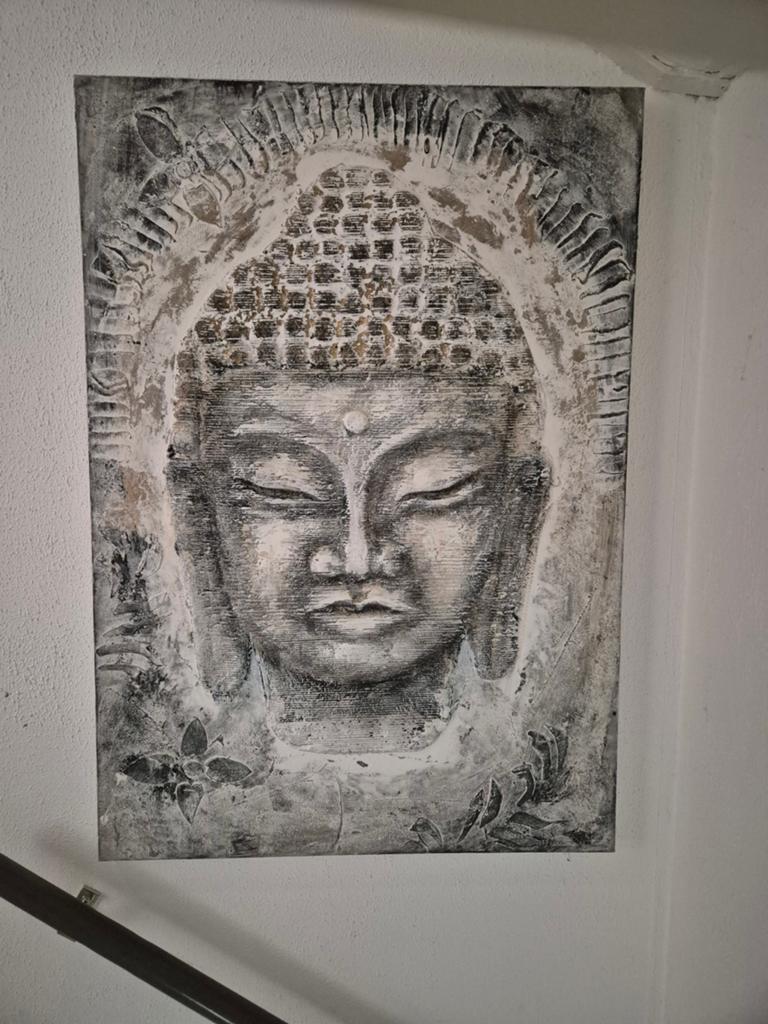Canvas Boeddha schilderij met reliëf, Ophalen, Zo goed als nieuw