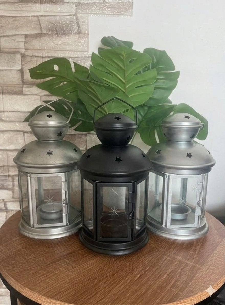 3 decoratieve lantaarns, Gebruikt, Zwart, Ophalen of Verzenden, Metaal