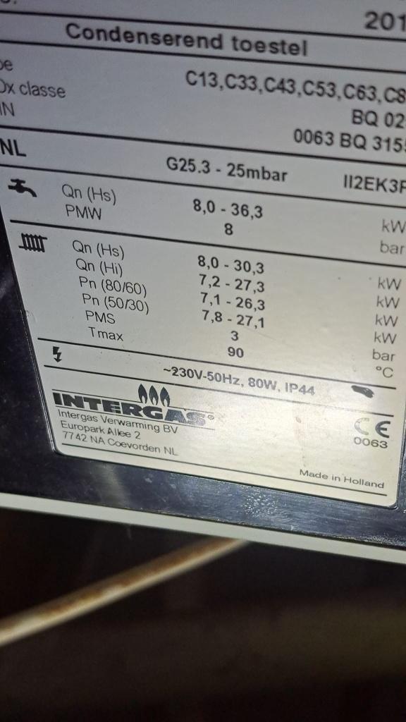 cv instalatie intergas ketel gevraagd, 30 tot 80 cm, Gebruikt, Hoog rendement (Hr), Cv-ketel of Combi-ketel