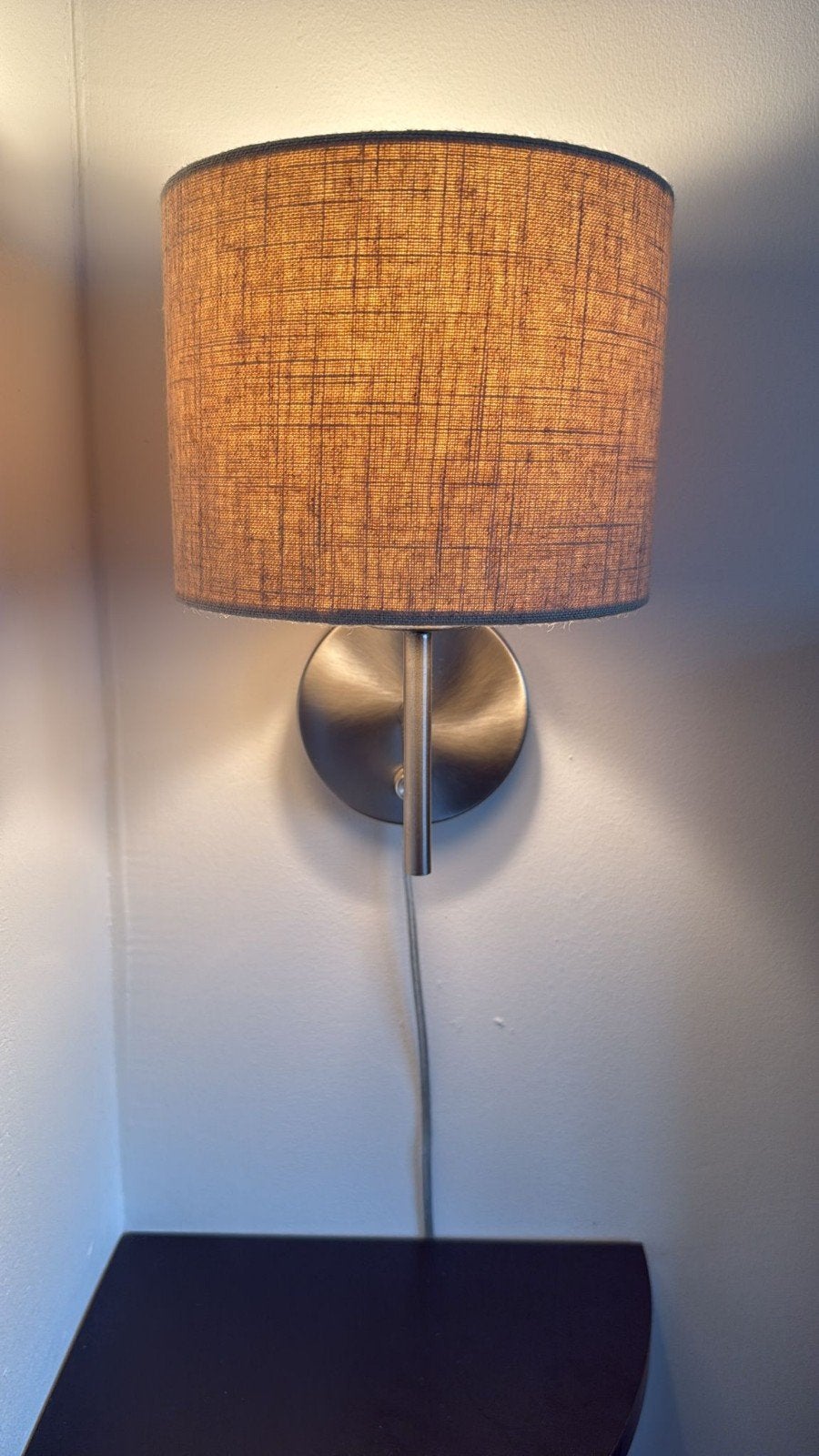Stijlvolle wandlamp met stoffen kap 18 cm - Zo goed als nieu, Bruin, Overige merken, Wandlamp, Met schakelaar