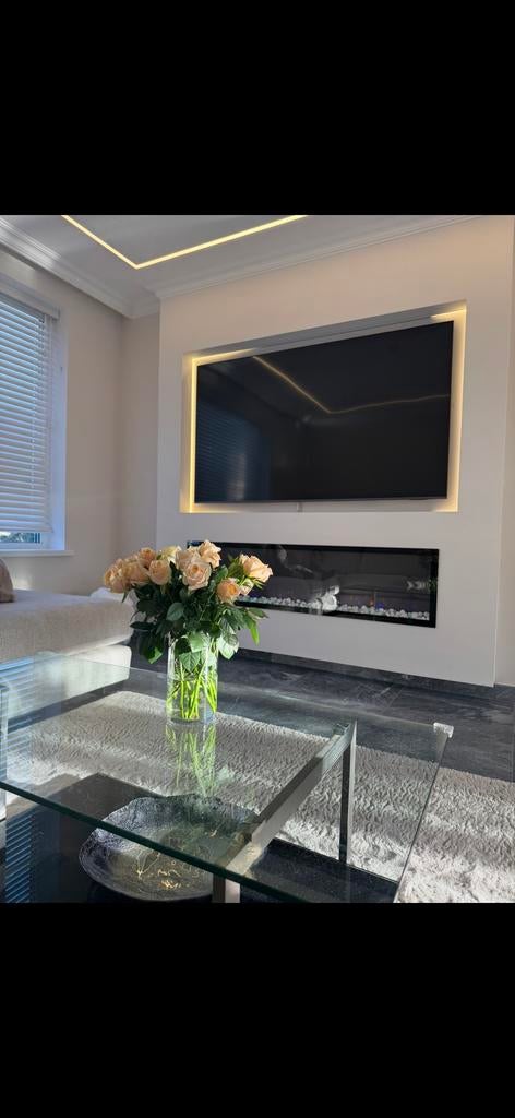 Luxe glazen salontafel met dubbele glasplaat, Huis en Inrichting, Tafels | Salontafels, Ophalen of Verzenden, Zo goed als nieuw