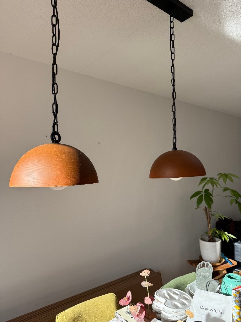 Dubbele hanglamp eettafel roestbruin/goud industrieel 2x30, Ophalen, Zo goed als nieuw, Metaal, Industrieel