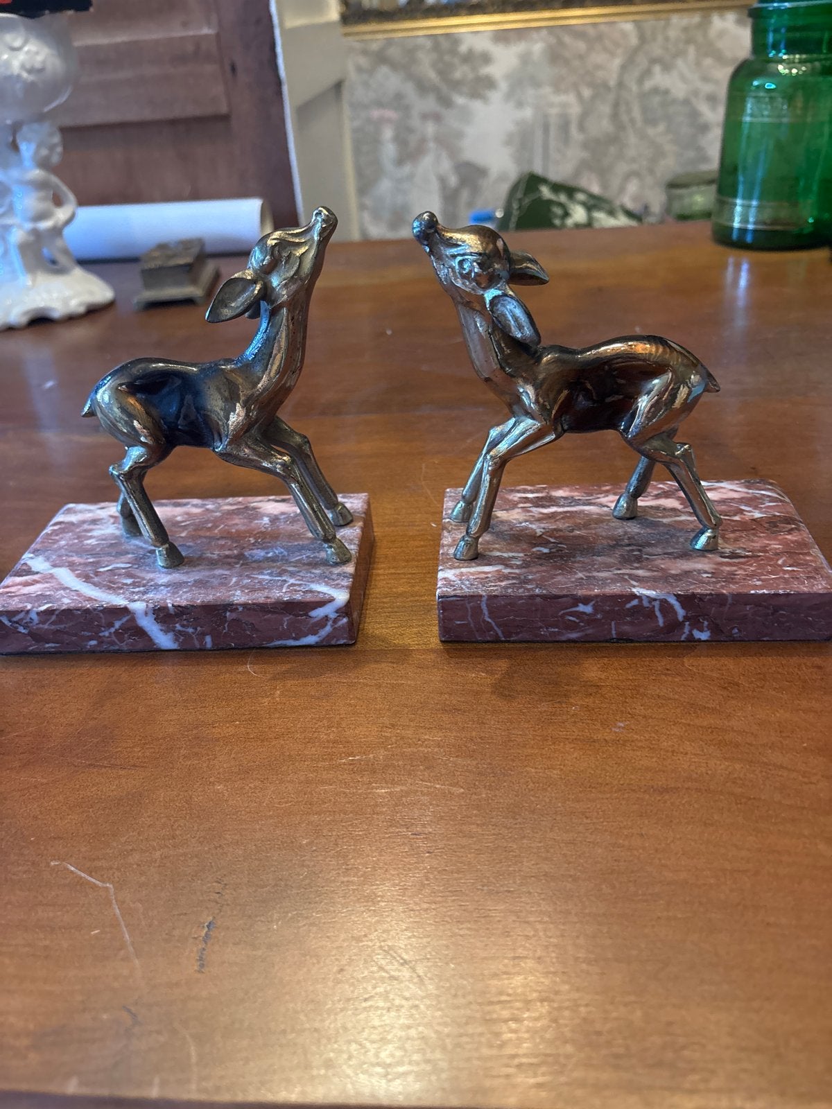 Vintage Bambi boekensteunen marrmeren sokkel, Ophalen of Verzenden