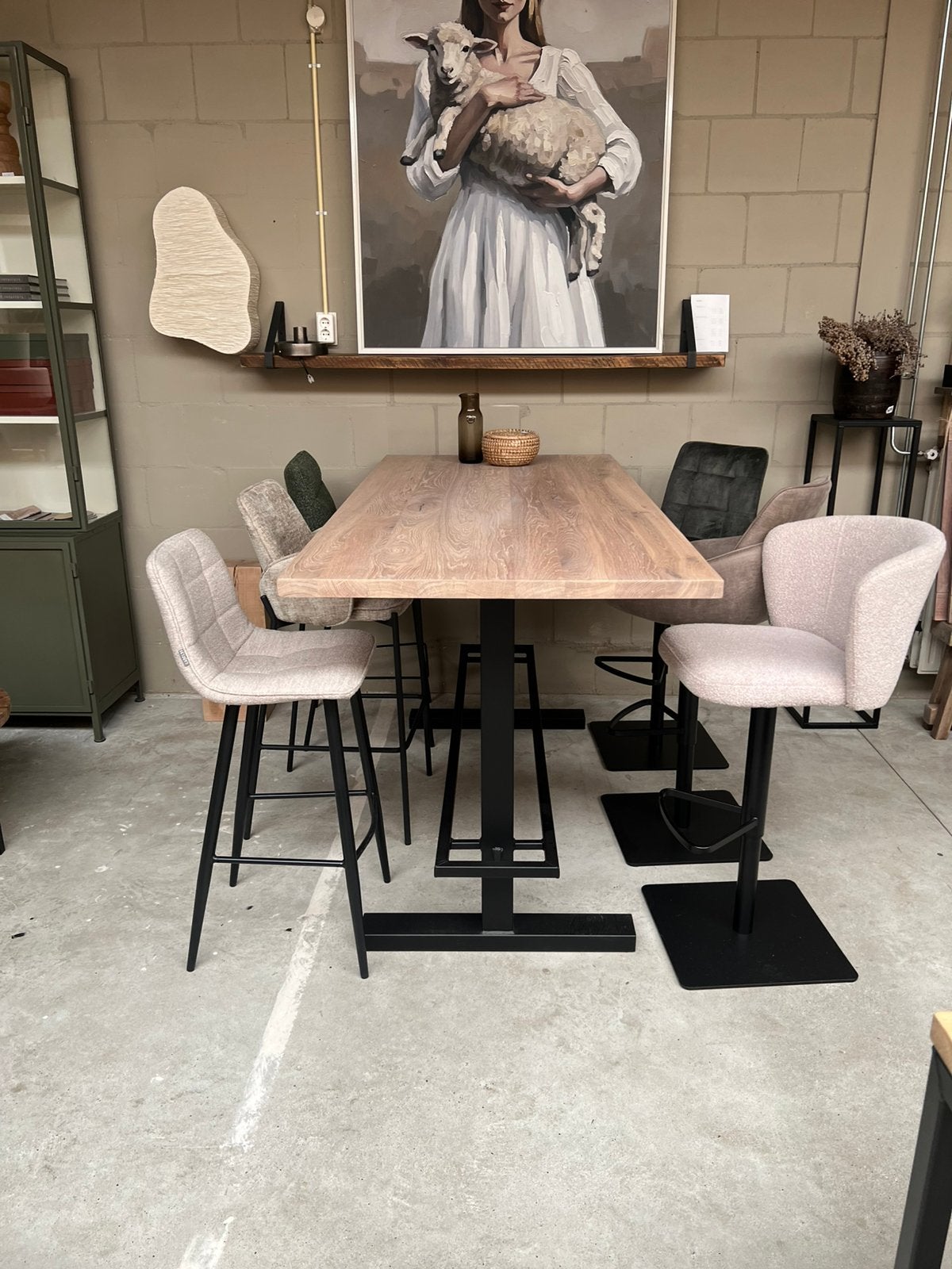 Bartafel eiken massief 4cm dik metalen middenpoot, Ophalen of Verzenden, Nieuw
