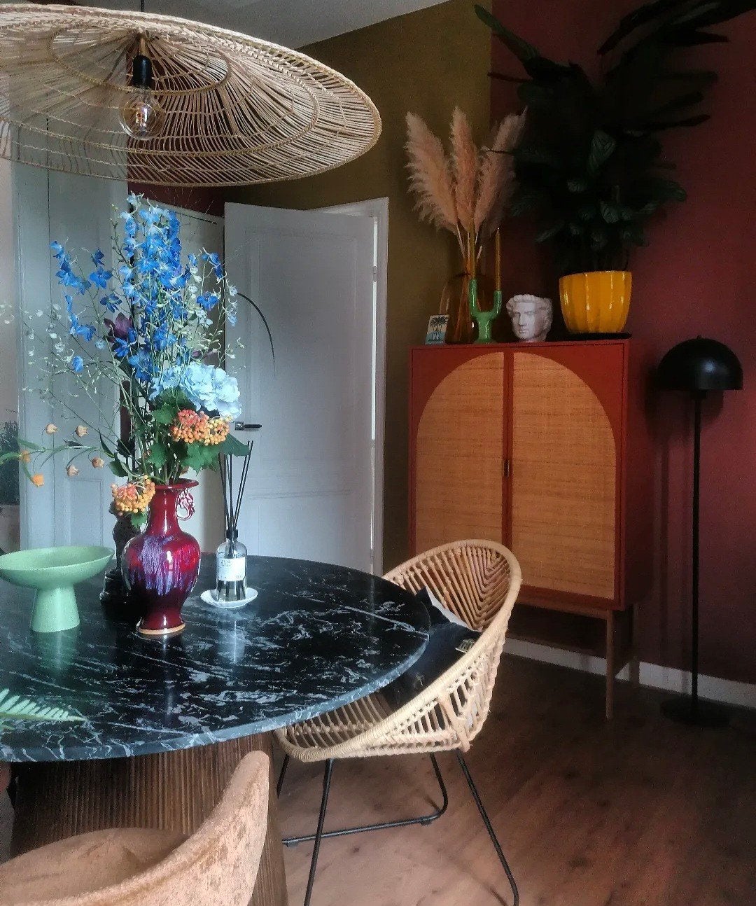 Rotan hanglamp - Boheemse stijl, Huis en Inrichting, Lampen | Hanglampen, Ophalen, Natuurlijk materiaal, Nieuw, E27 (groot)