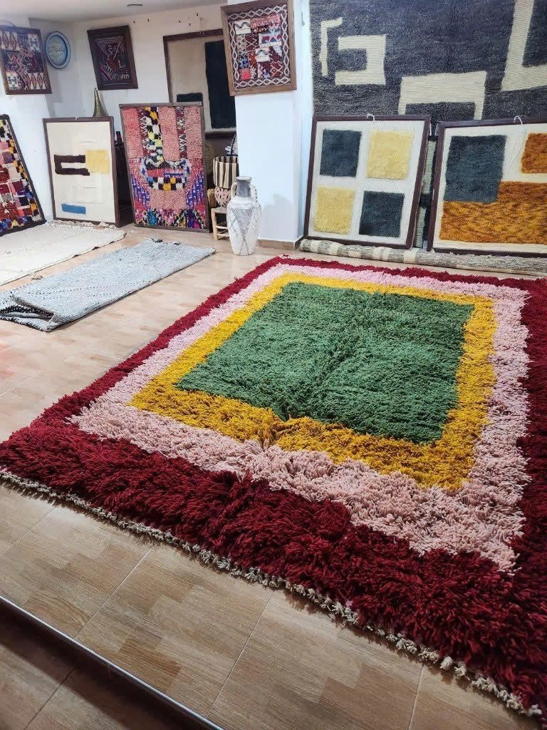 Shaggy Beni Ouarain tapijt groen geel – 200x300 cm, MarocCarpets, <redacted>, Rechthoekig, Rotterdam