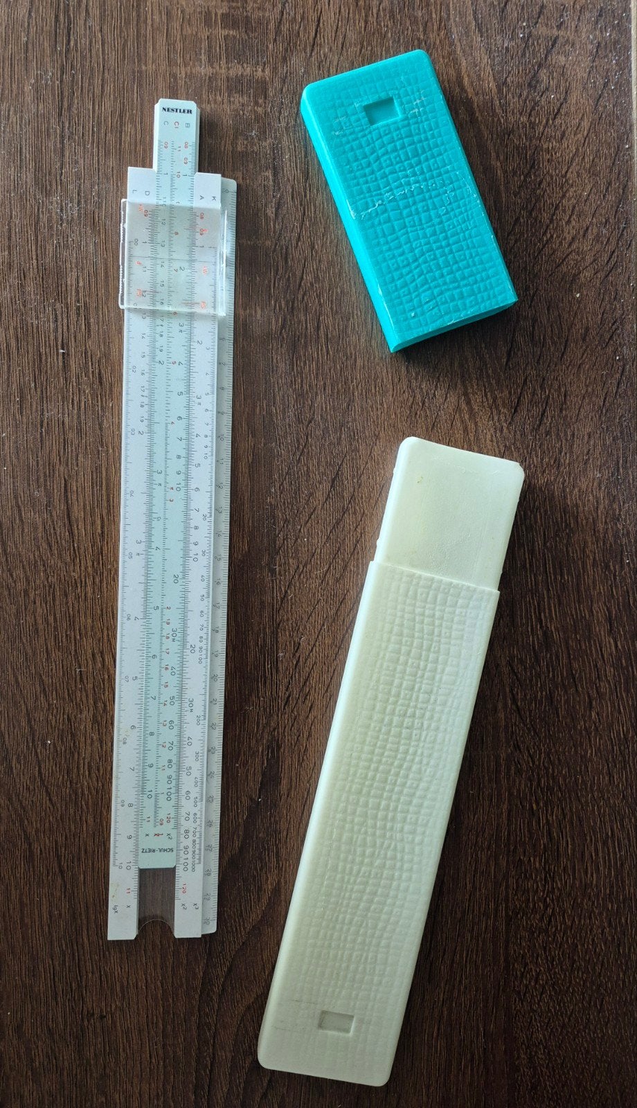 Rekenlineaal met plastic hoes., Ophalen of Verzenden