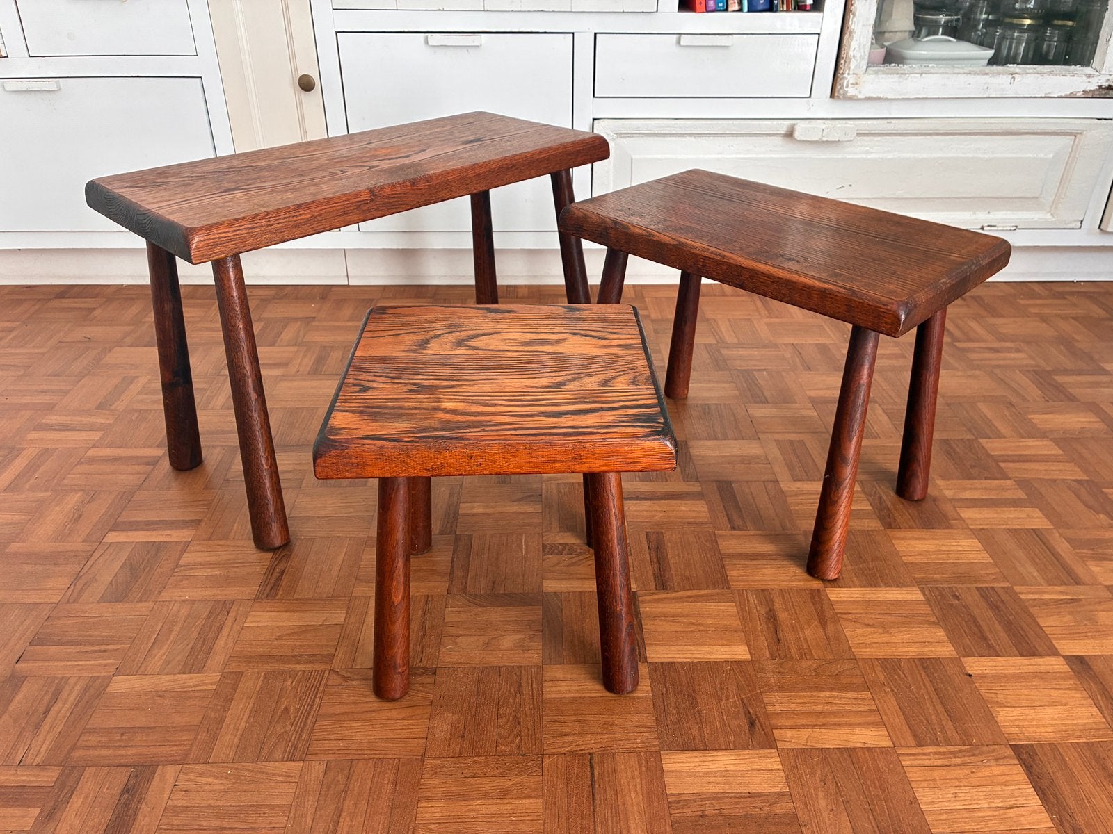 Brutalist eiken nesting set Japandi Wabi Sabi, Ophalen, Minder dan 45 cm, Minder dan 55 cm, Gebruikt