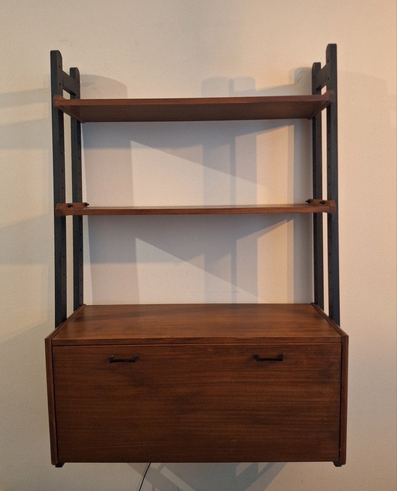Vintage teakhouten wandkast jaren 60 – Simpla Lux, Ophalen, Gebruikt, Met klep(pen), Teakhout
