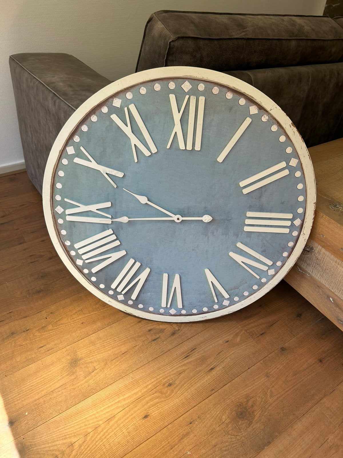 Wandklok dia 80 cm (kleur blauw/groen), Huis en Inrichting, Woonaccessoires | Klokken, Ophalen, Gebruikt, Analoog, Wandklok