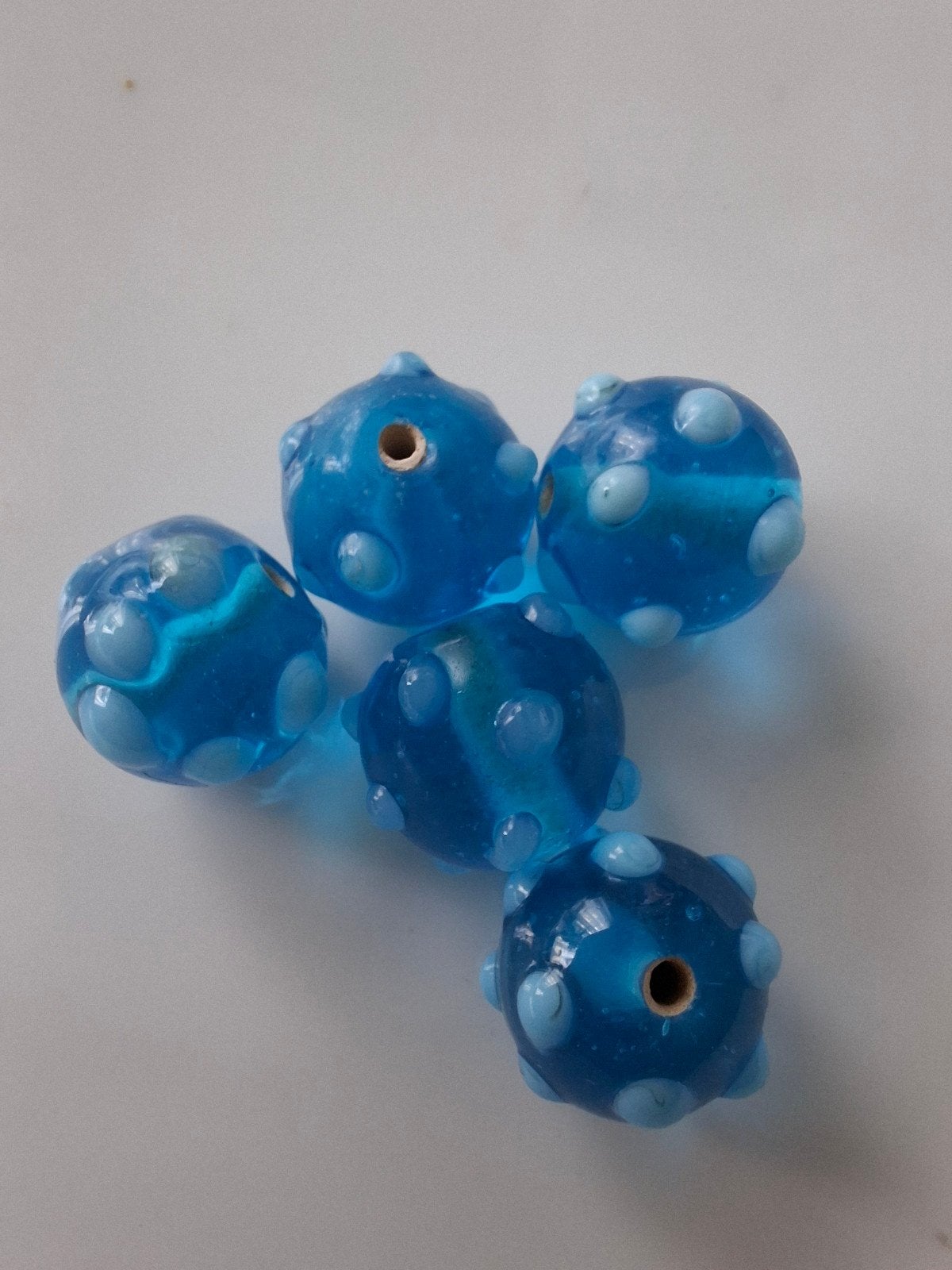5 stuks lampwork glaskralen blauw lichtblauw kralen, Kraal, -, -, Nieuw