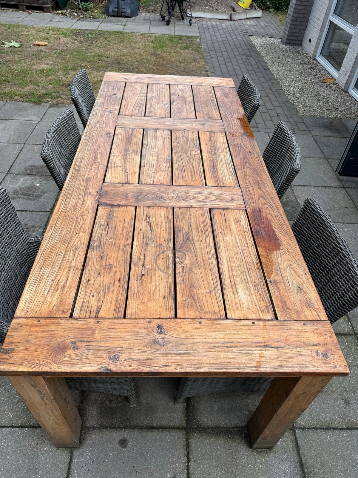 Mooie Teak houten buitentafel, Tuin en Terras, Ophalen, Gebruikt, Eettafel, 6 zitplaatsen