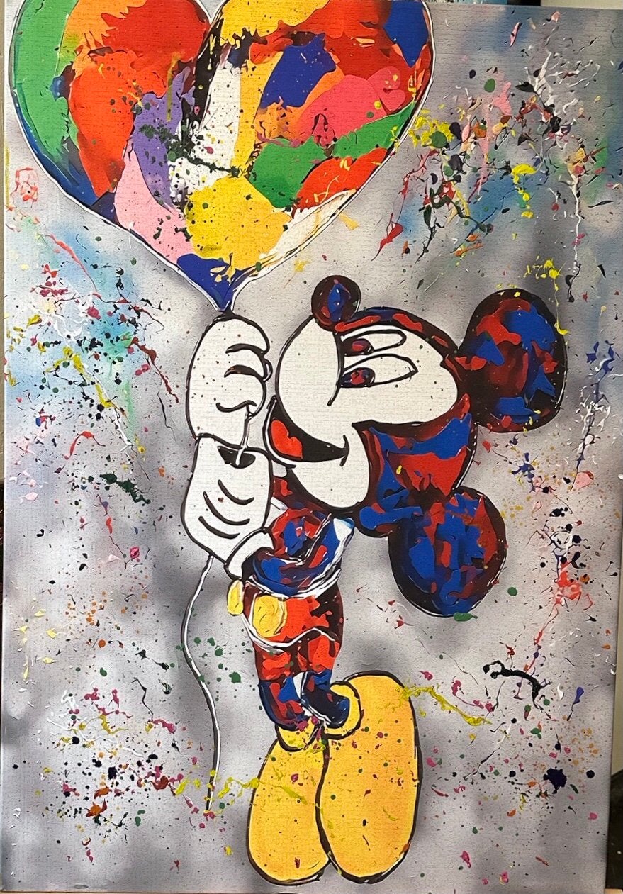 Mickey Mouse- Mixed Media- Katoenen canvasdoek-100x70cm, Verzamelen, Ophalen of Verzenden, Mickey Mouse, Nieuw