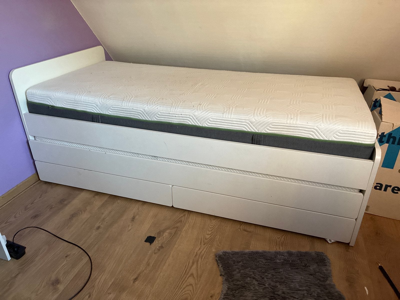 IKEA Släkt Uitschuifbaar bed met 2 lades en 2 matrassen, Ophalen, Verstelbaar, 90 cm, Wit