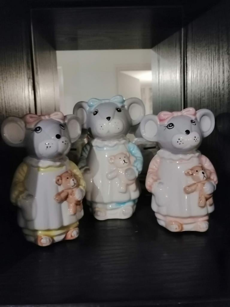 3 schattige muizen spaarpotten, Ophalen of Verzenden, Gebruikt, Steen, Aardewerk of Keramiek, Dier