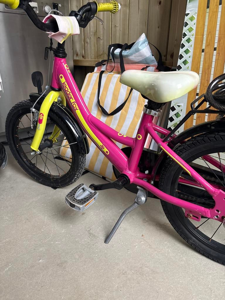 Leader Fox kinderfiets 16 inch roze/geel, Fietsen en Brommers, Ophalen, Gebruikt, Terugtraprem, 16 inch