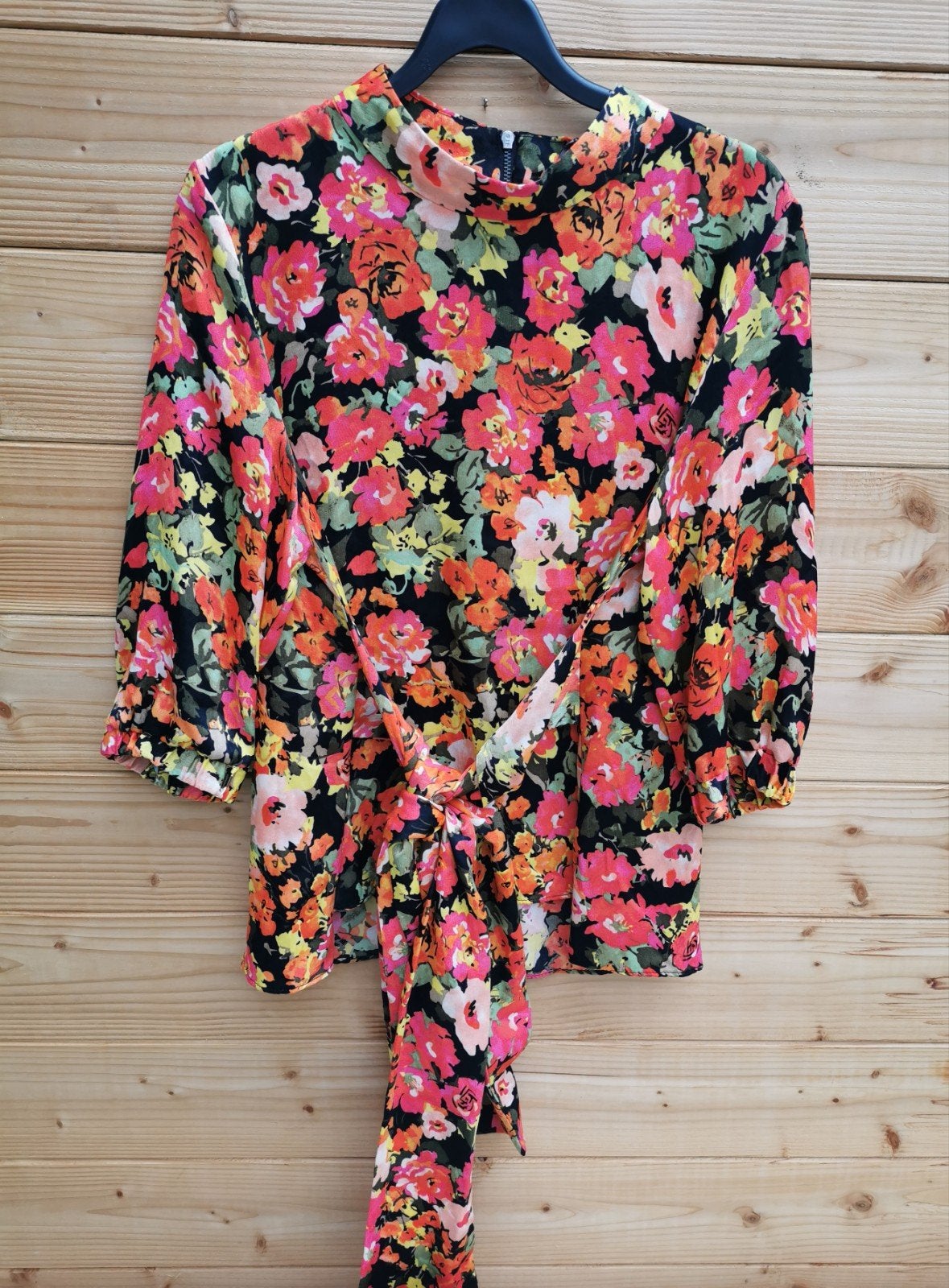 ZARA blouse met wikkel ceintuur mt. M, Maat 38/40 (M), Zara, Nieuw, Meerkleurig