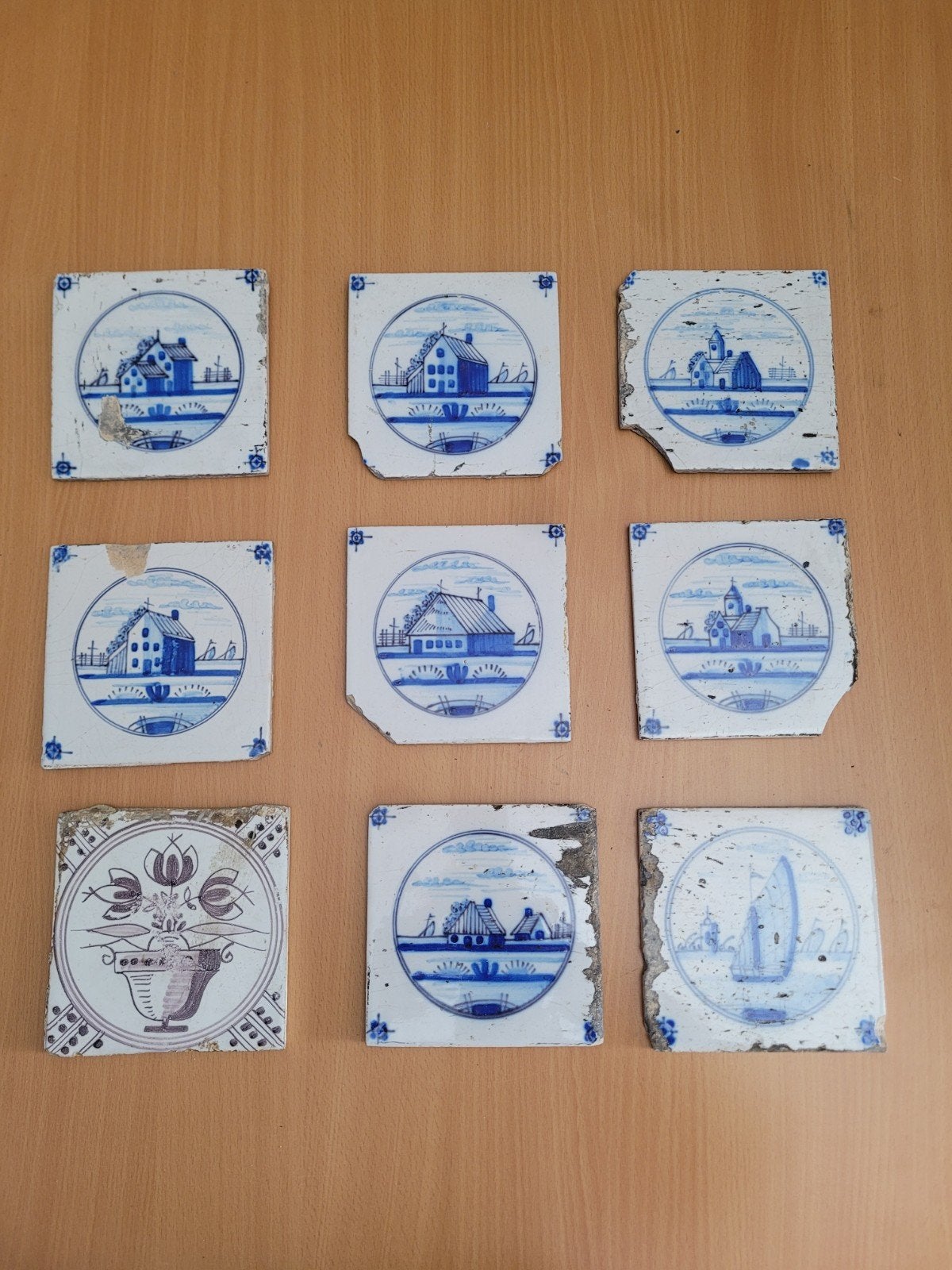 9x Delftsblauwe tegels 1900 (beschadigd), Antiek en Kunst, Ophalen