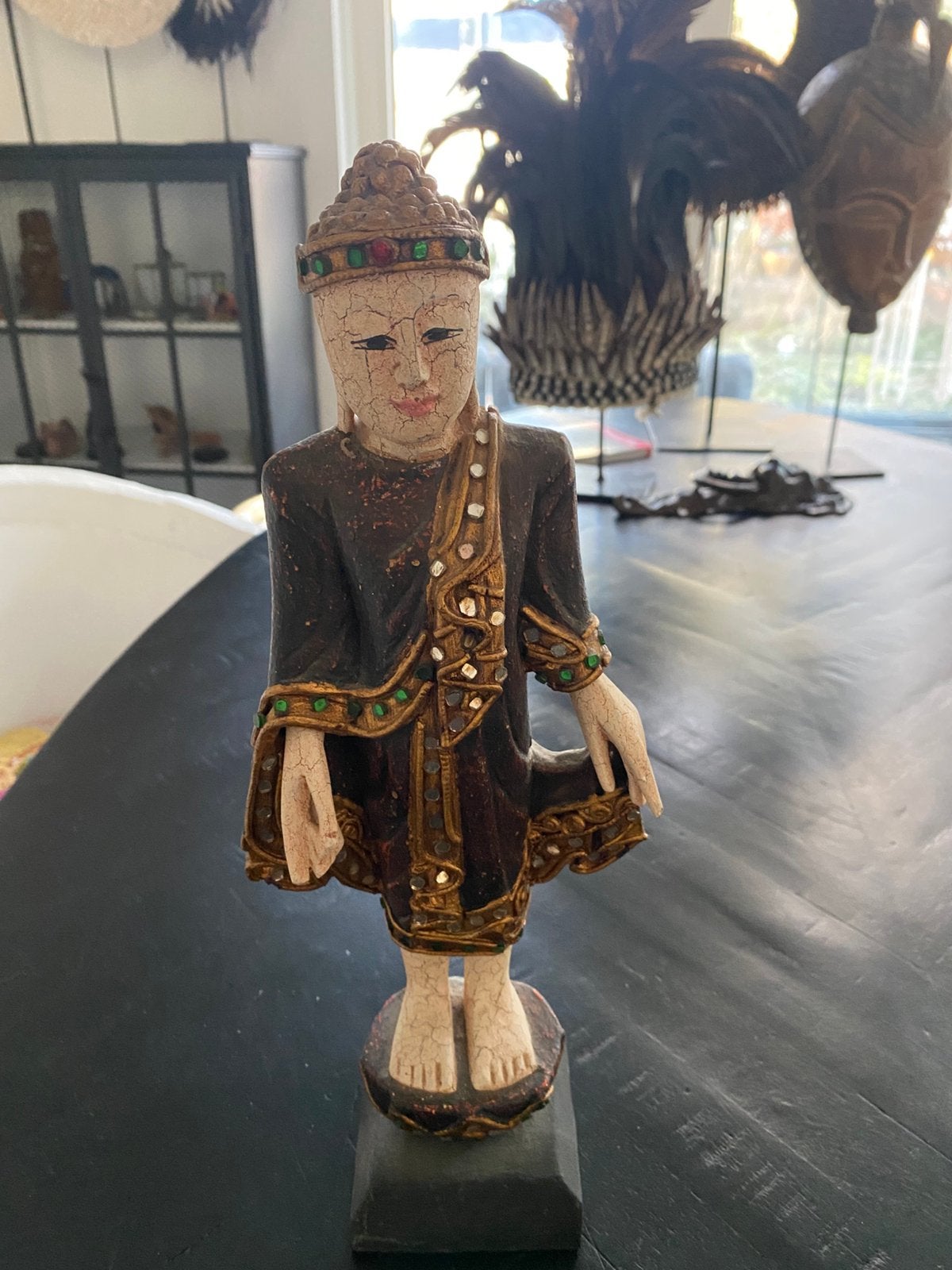 Boeddha beeld, hout, 35 cm hoog, Thailand, Ophalen, Zo goed als nieuw