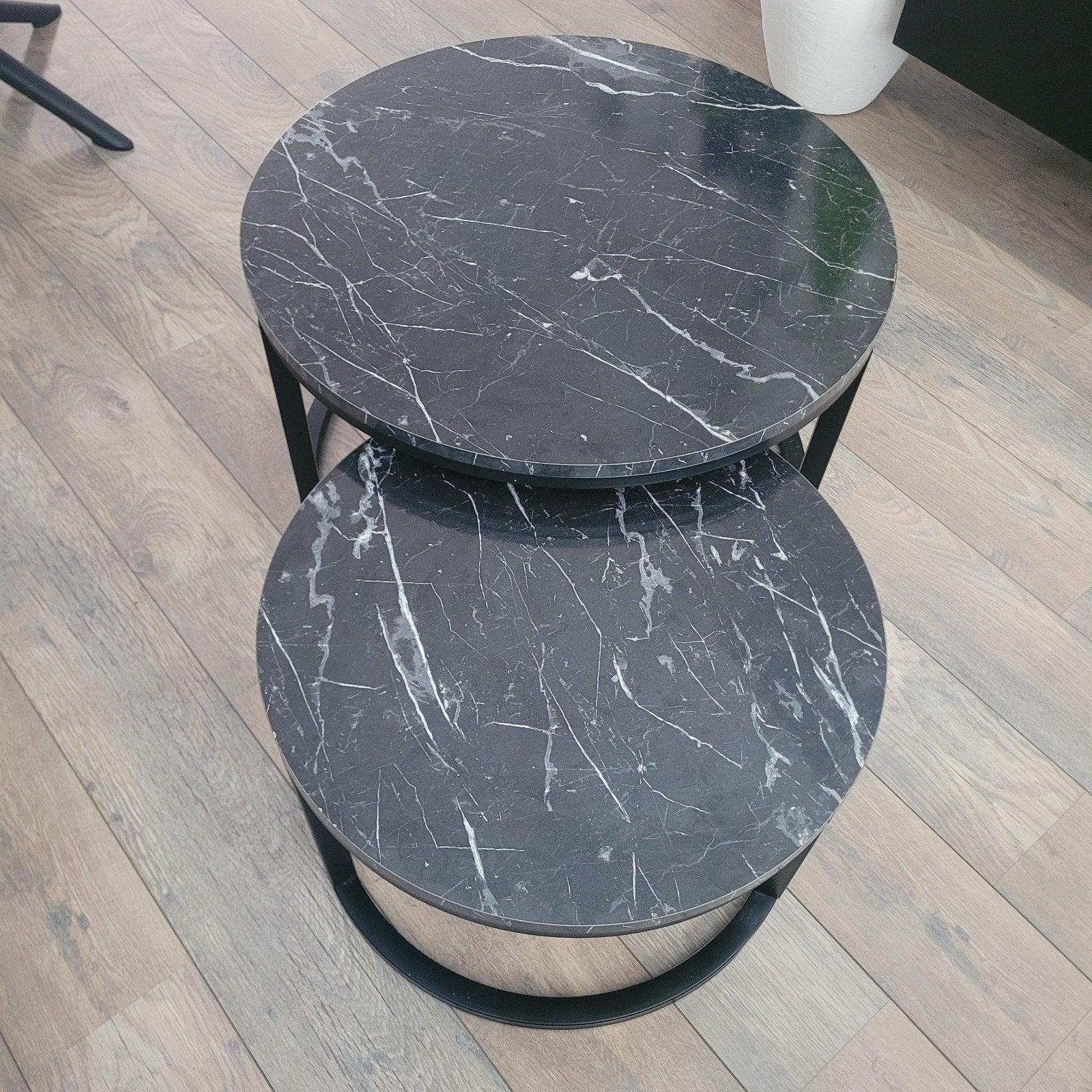 2 salontafels zwart marmerlook, Ophalen, 50 tot 100 cm, Rond, 50 tot 100 cm