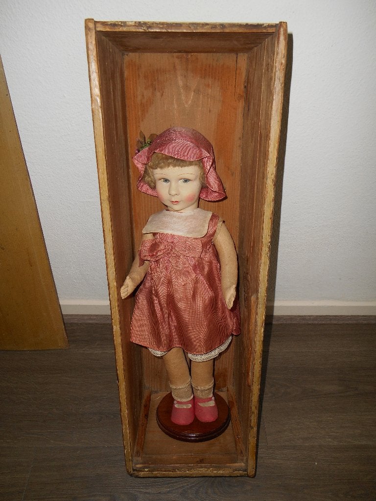 prachtige antieke franse  raynal  pop in antieke houten kist, Ophalen of Verzenden