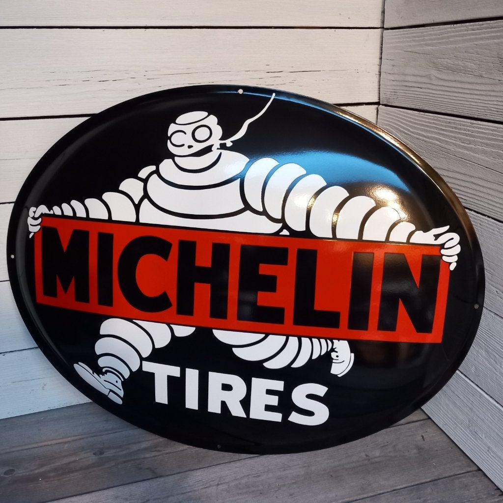 Groot Emaille reclame bord MICHELIN TIRES., Reclamebord, Onbekend, Ophalen of Verzenden, Zo goed als nieuw