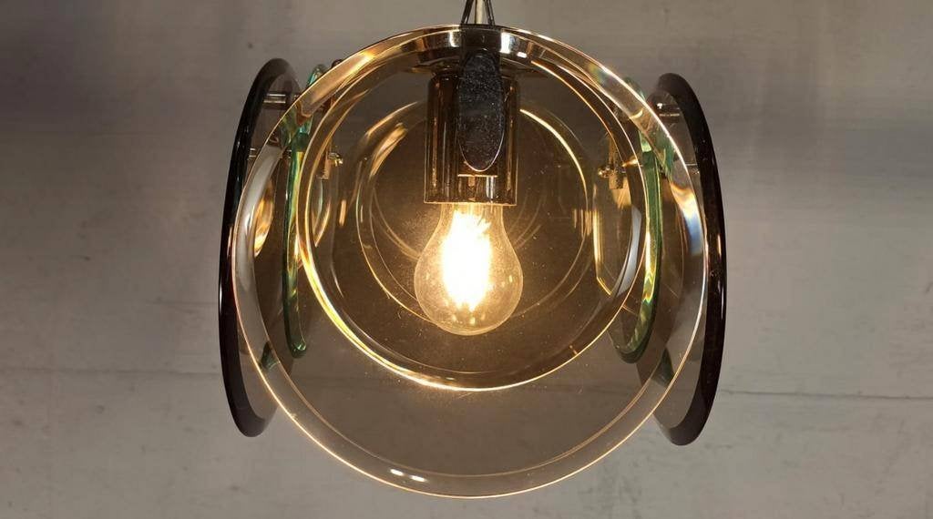 Vintage Italiaans design glazen hanglamp door Veca, Huis en Inrichting, Lampen | Hanglampen, Ophalen, Tweedehands, Tweedehands