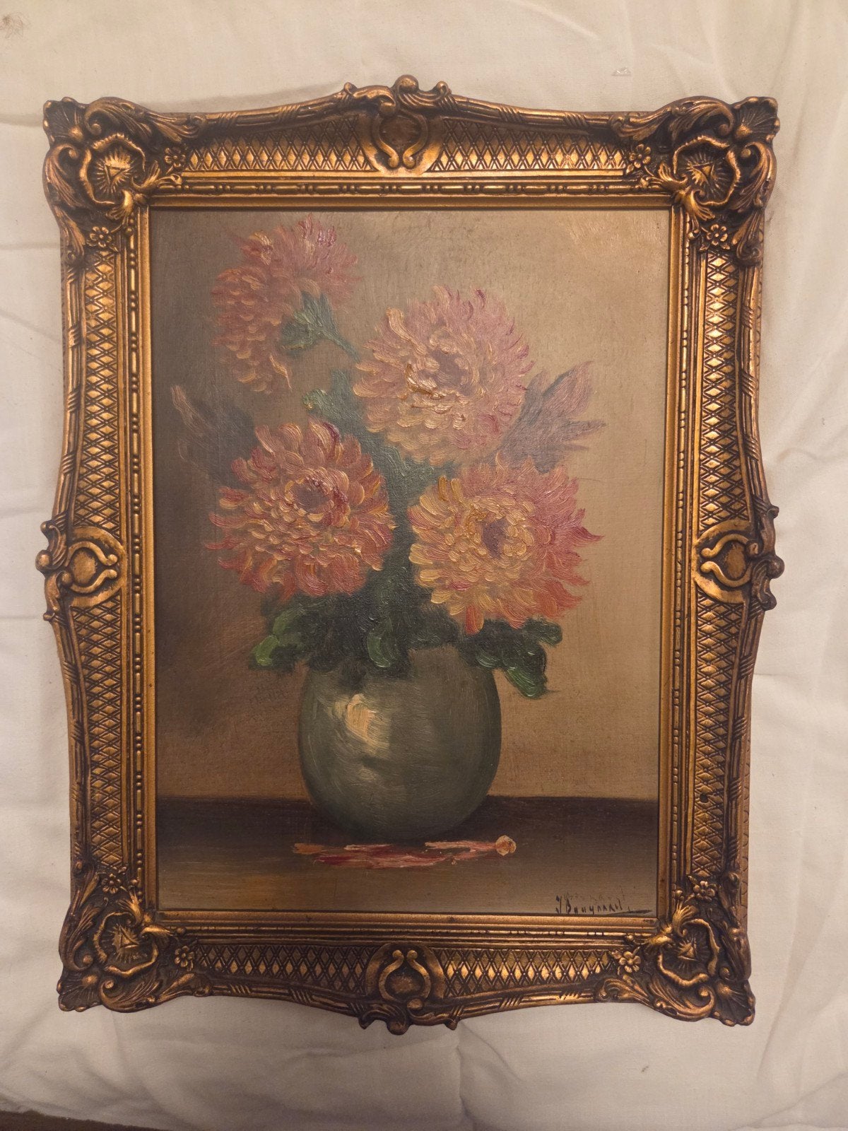 Schilderij Chrysanten in Vaas - 40x30cm, Ophalen of Verzenden