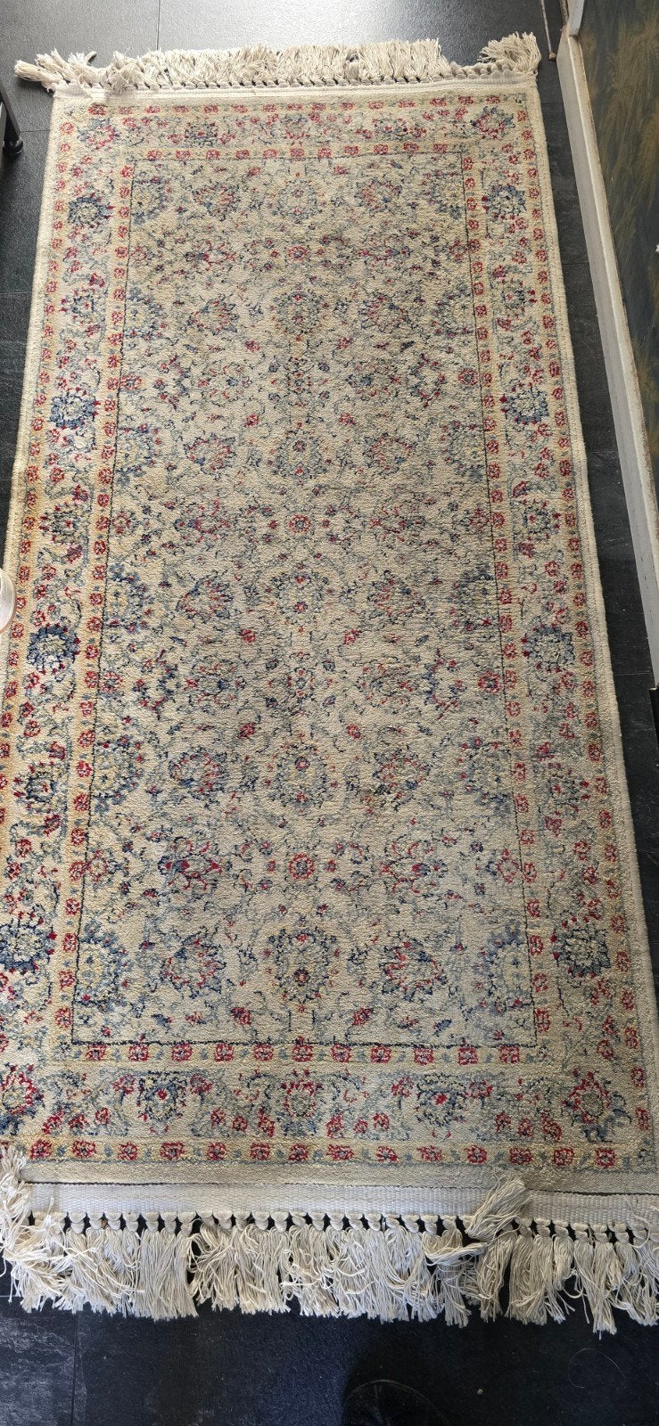 Klassiek vloerkleed met franjes - Beige, blauw, rood, Ophalen, 100 tot 150 cm, Blauw, 50 tot 100 cm