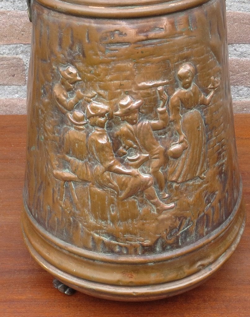 Koperen kolen kit met oud Hollandse figuren er op prima st, Ophalen of Verzenden, Koper