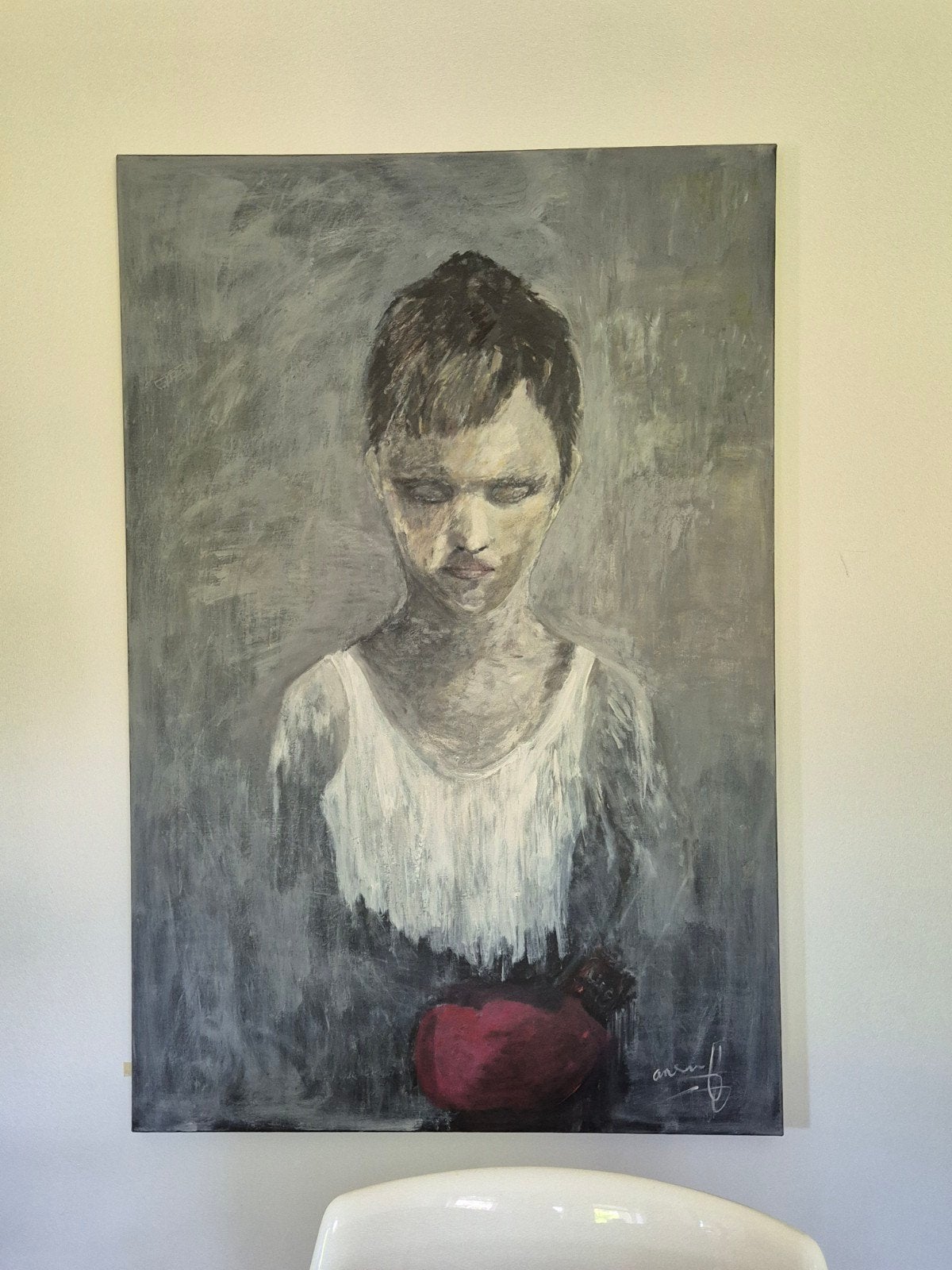 groot schilderij jonge bokser 1 x 1.50 uniek schilderij, Ophalen of Verzenden, Handgeschilderd, Acrylverf