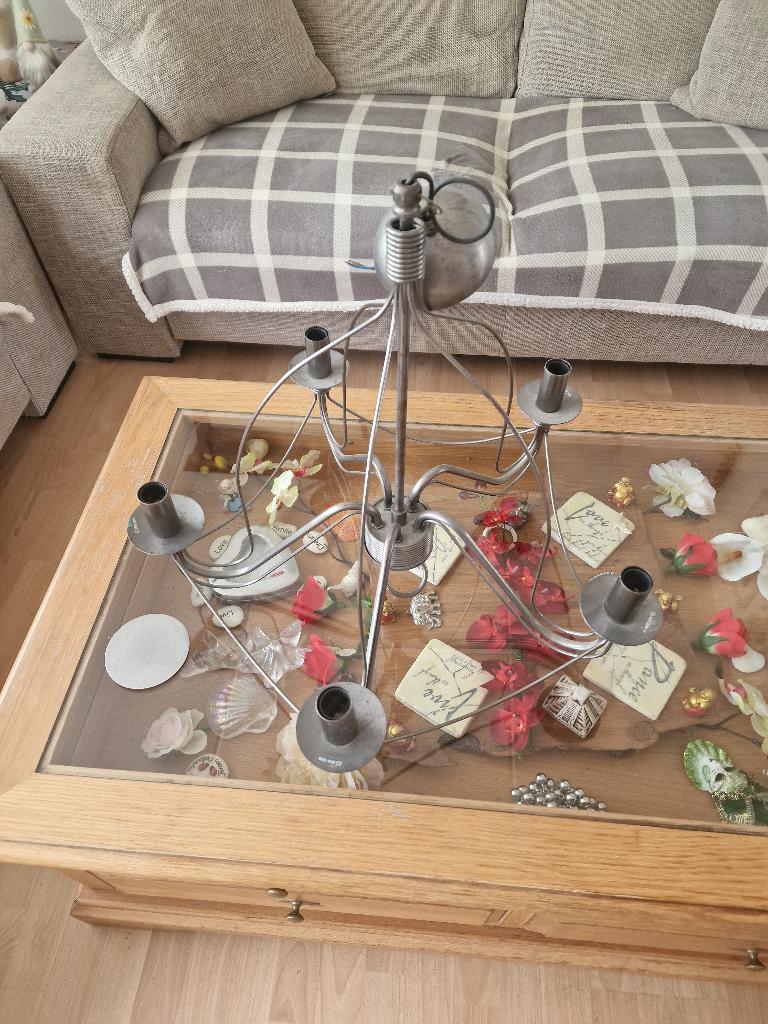 Metalen hanglamp (5 armen), Ophalen, Gebruikt, Metaal