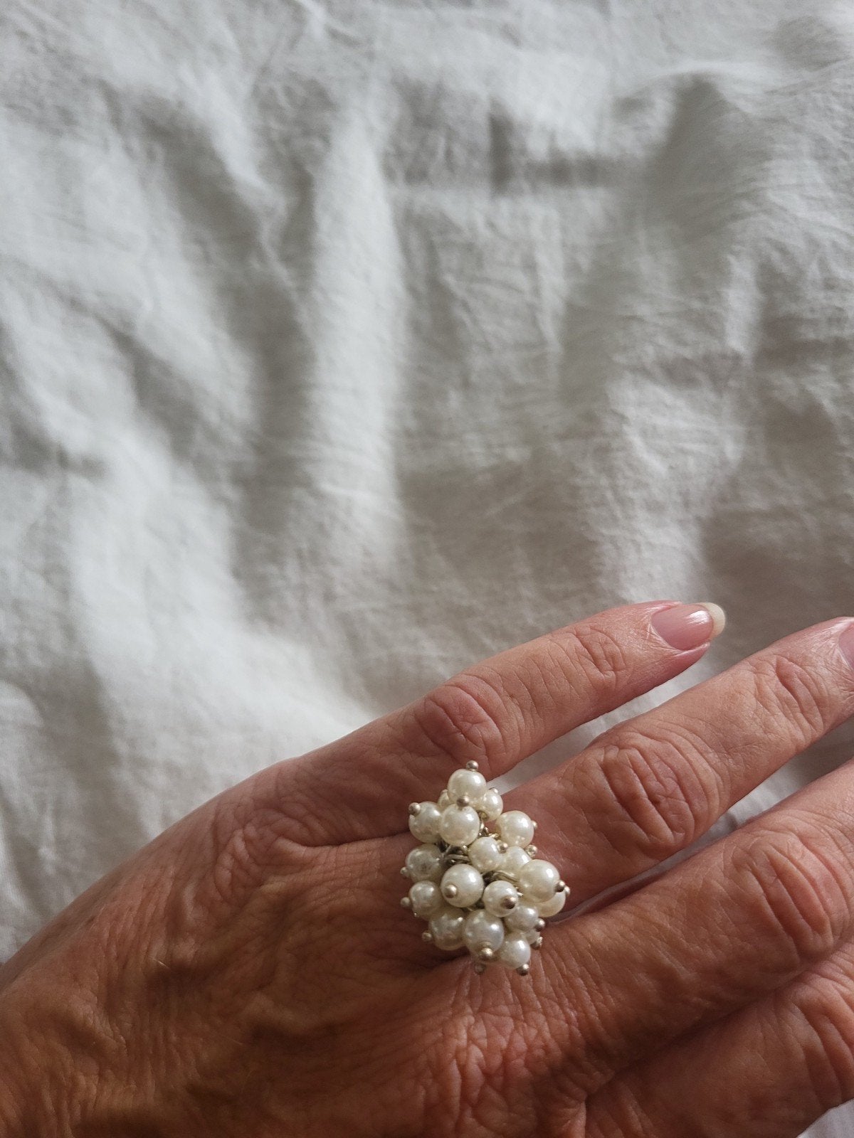 Zilveren ring met parels, Gebruikt, Ophalen of Verzenden, 17 tot 18, Dame