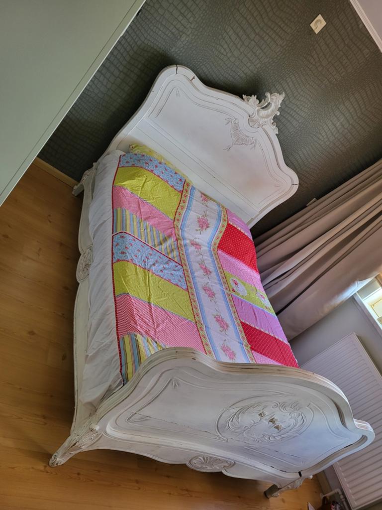 Antiek Twijfelaar Bed 140x200 cm - Wit Hout, Ophalen