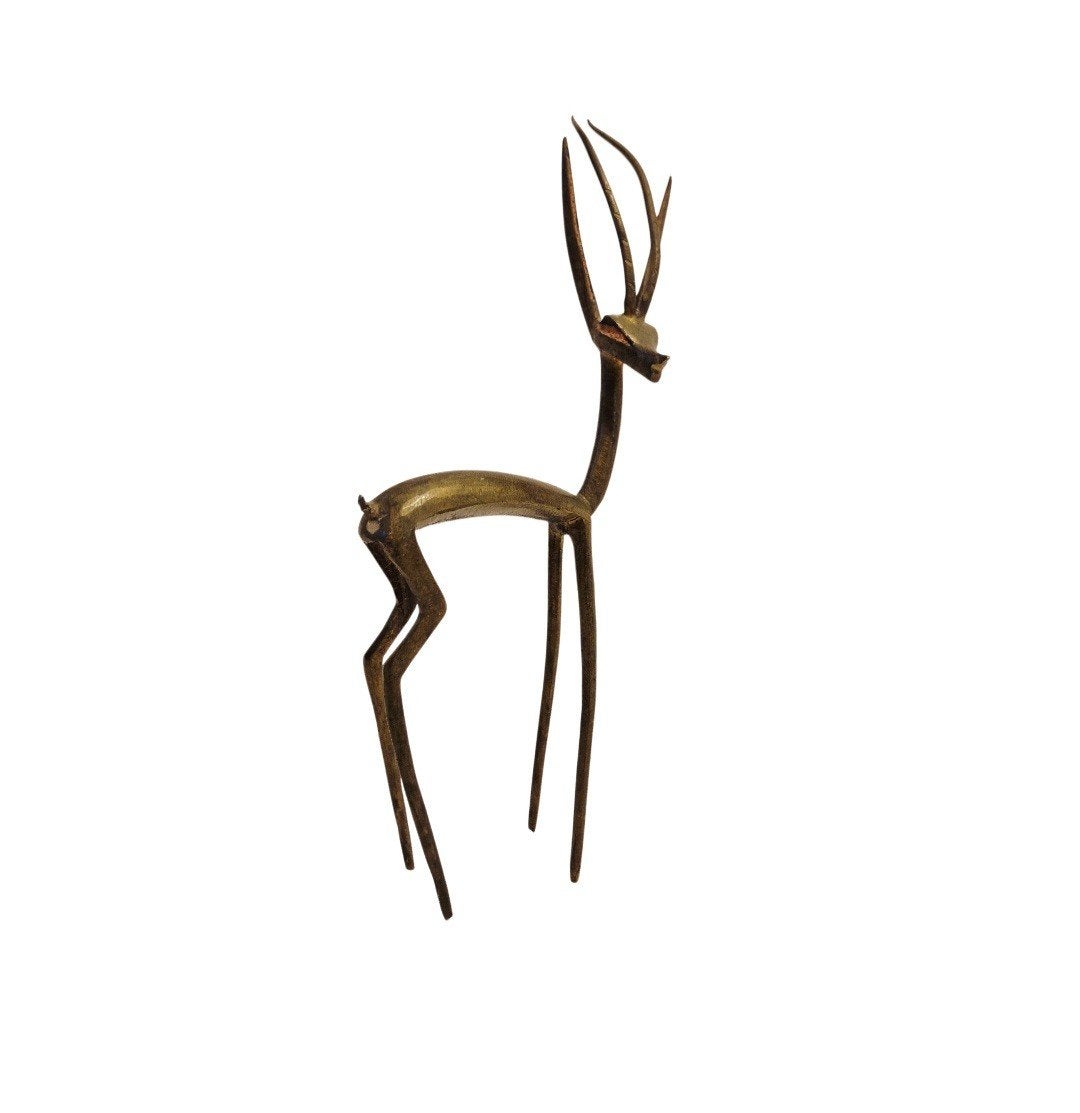 vintage bronzen hert antilope Gazelle brons beeld, Ophalen of Verzenden, Brons