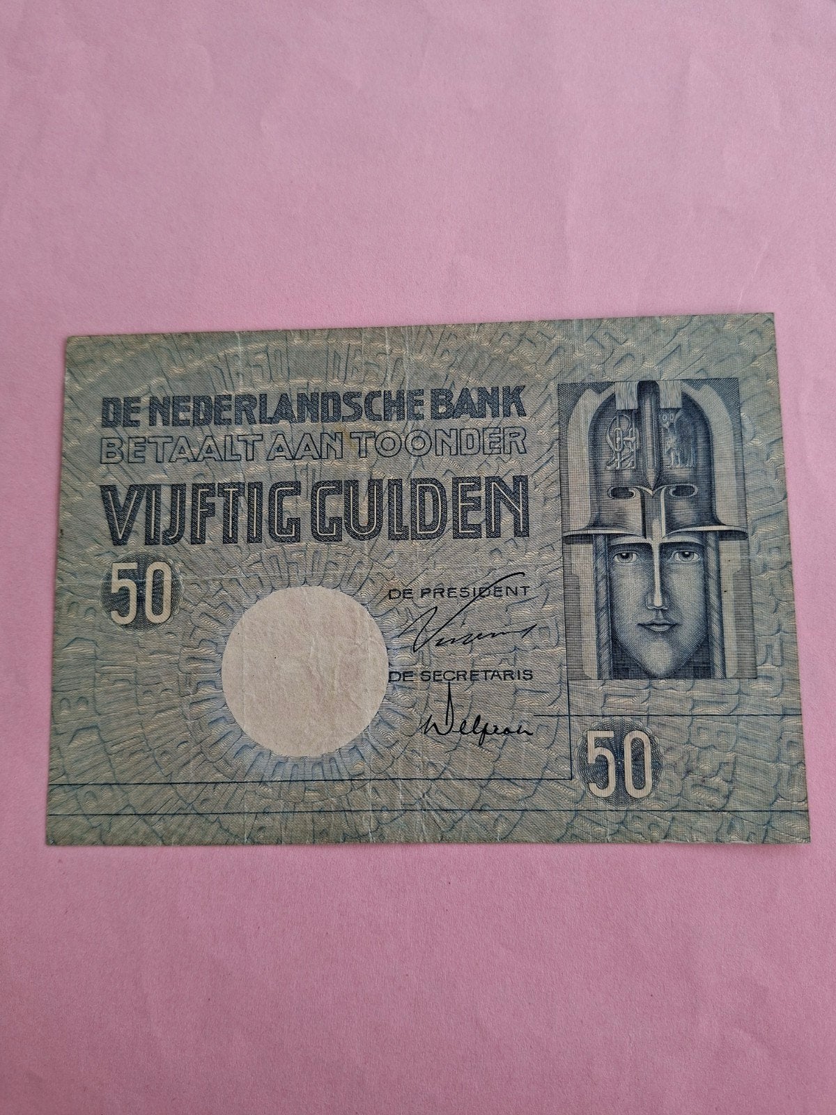 50 gulden Minerva Replacement uit 1931 in PR-, Postzegels en Munten, Bankbiljetten | Nederland, Ophalen of Verzenden, 50 gulden